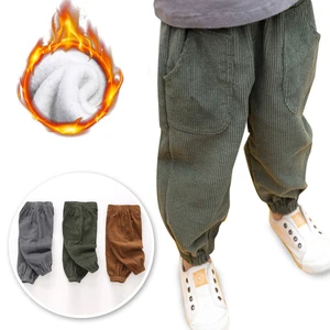 Детские вельветовые штаны, теплые, зимние, с начесом, в Корейском стиле, детский фонарь