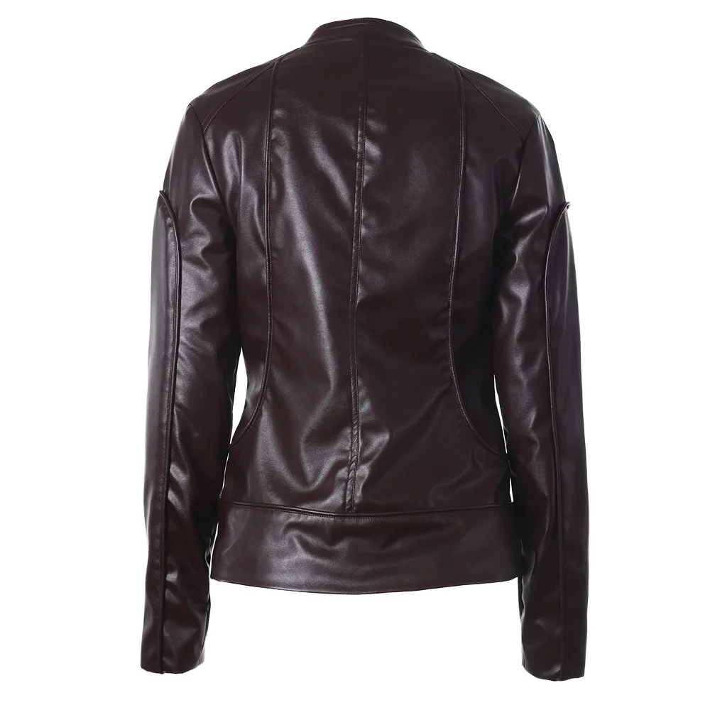 Winter Personalized Faux Leather Solid Color Stand Collar Side Zipper Jacket for Women Dropshipping