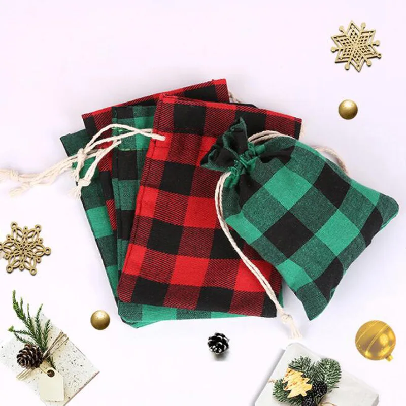 Bolsas de algod&oacute;n con cord&oacute;n, embalaje de joyas, regalo de Navidad, Navidad, 10x14cm, 200 Uds.-0
