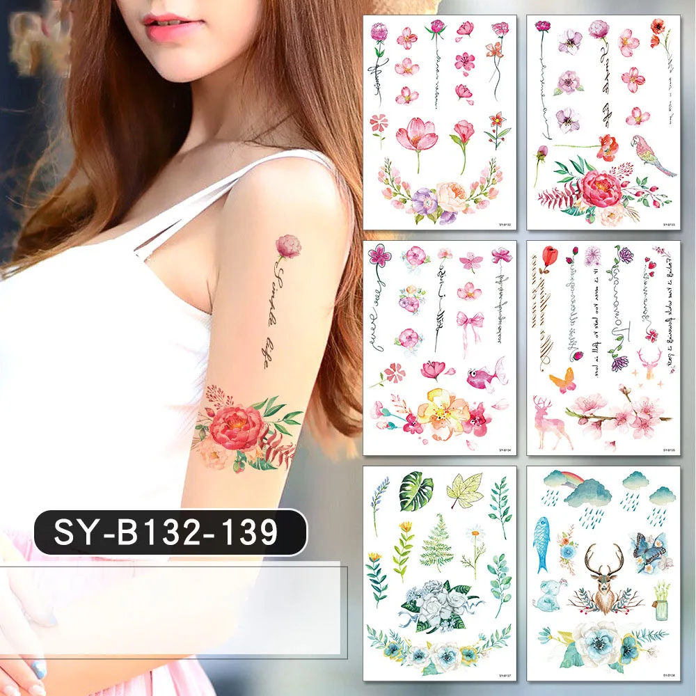 

Tattoo Sticker Women Rose Flower Butterfly Femme Temporary Sleeve Tattoo Waterproof Sexy Body Art Fashion