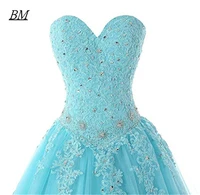 2021 cheap lace sweetheart quinceanera dresses ball gown appliques beading tulle sweet 16 prom party gown vestido 15 anos bm736