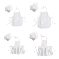 2 pcs cute baby chef apron and hat infant kids white cook costume photography prop newborn hat apron