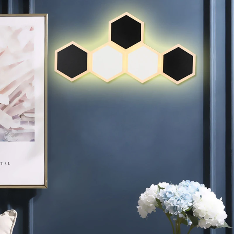 Шестигранный лоскутный настенный светильник для столовой бара спальни ванной