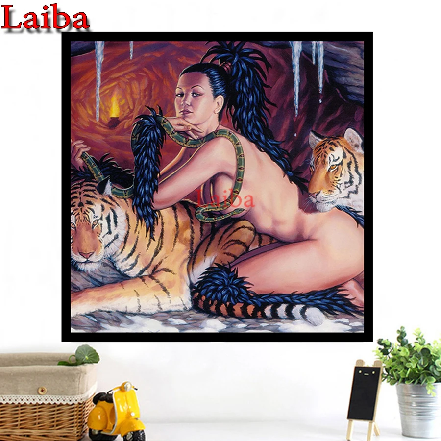 

5D DIY Diamond Painting new Beauty woman Tiger Full Square Rhinestones Diamond Beads Embroidery Cross Stitch Set Mosaic Pictures