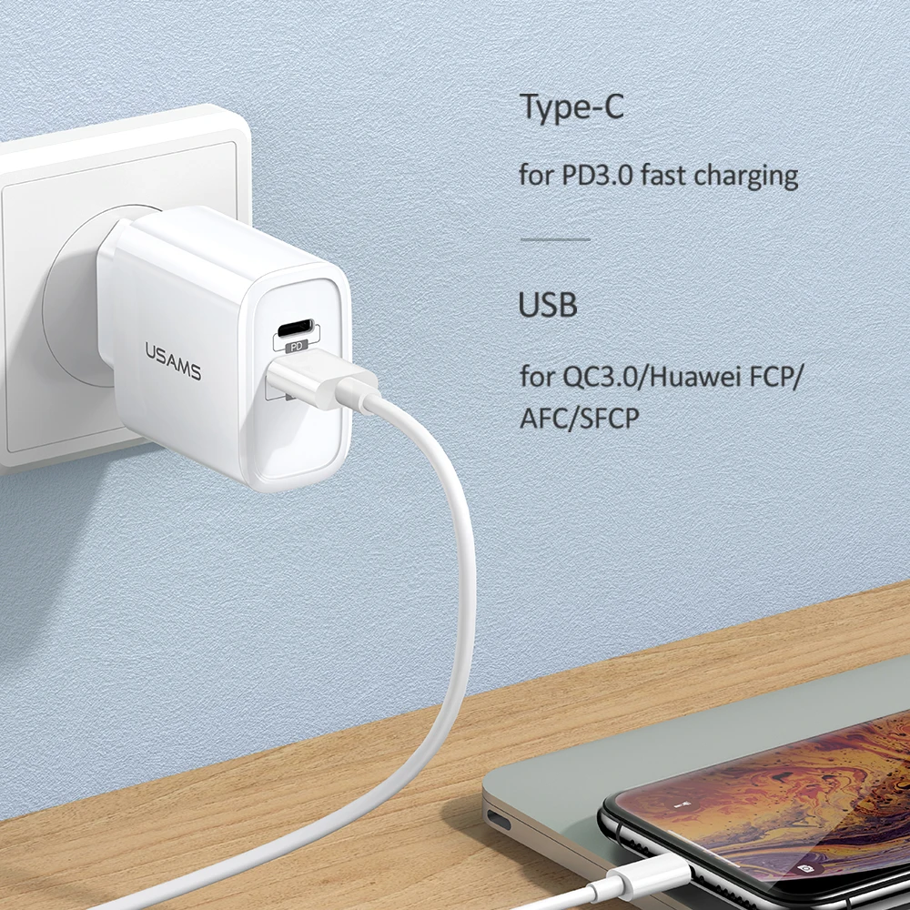 Зарядное устройство USAMS 20 Вт с европейской вилкой 5 В 3 4 А QC3.0 PD3.0 быстрая зарядка