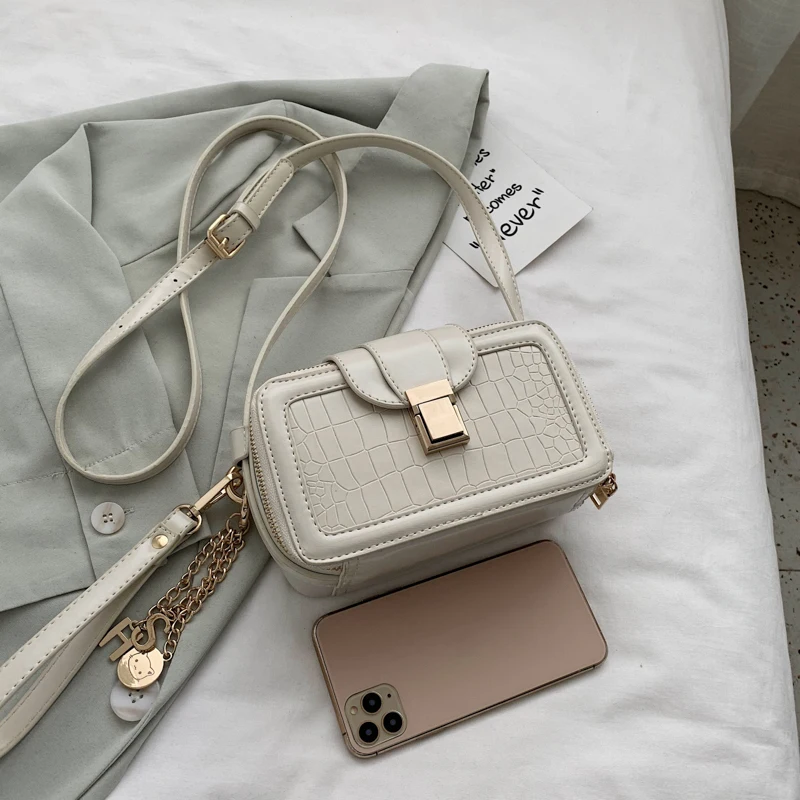 

ATLI New Crocodile Pattern Mini Leather Crossbody Bags For Women 2021 Solid Color Shoulder Simple Bag Luxury Cell Phone Handbags