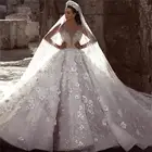 Vestidos De Novia 2020, арабское роскошное вышитое бисером кружевное свадебное платье с длинным рукавом, 3D Цветочный узор, свадебные платья, robe de mariee
