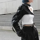 Женская Асимметричная куртка, на одно плечо, с длинным рукавом, на завязке, в стиле хип-хоп, с застежкой на шее, черного цвета