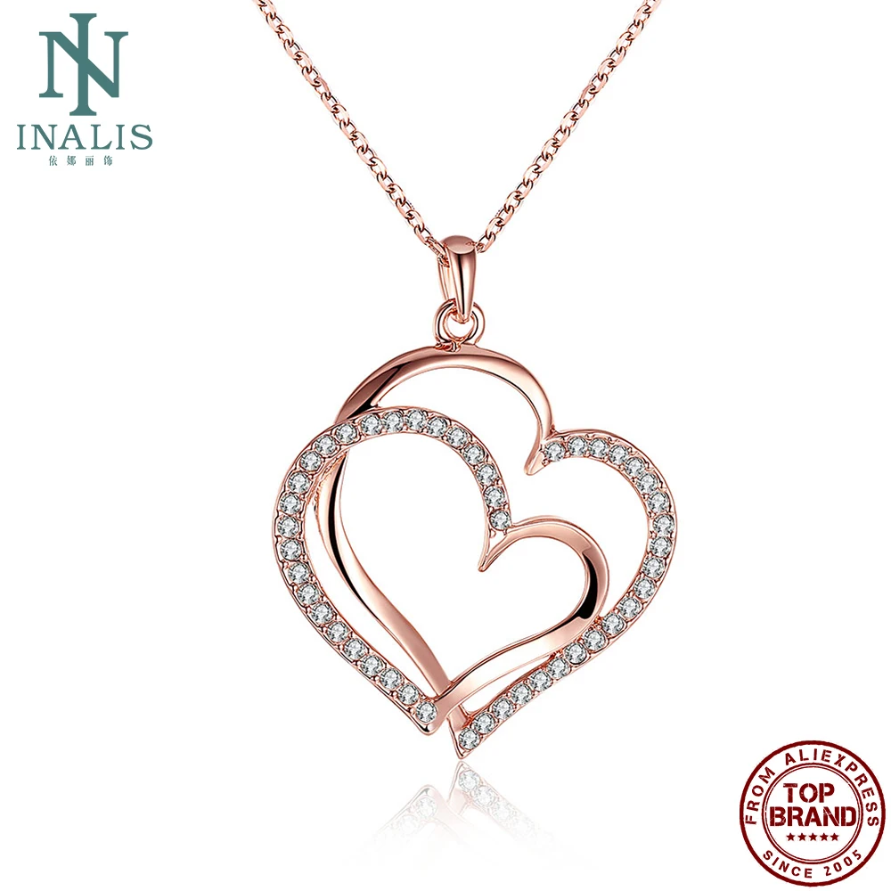 Изысканное ожерелье INALIS в форме двойного сердца для женщин с кулоном виде