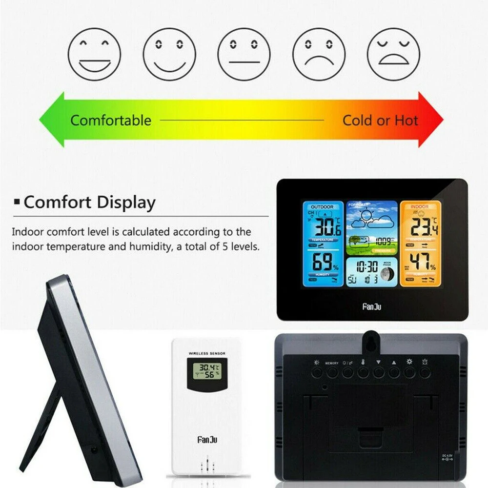 Беспроводная метеостанция цифровой термометр гигрометр внутренний наружный прогноз датчик календарь настенные настольные будильник домашний декор.
