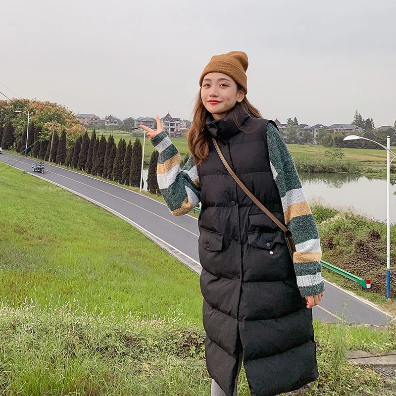 

2020 winter new mid-length loose warm women's cotton-padded jacket vest fashion and elegant solid color bread jacket vest