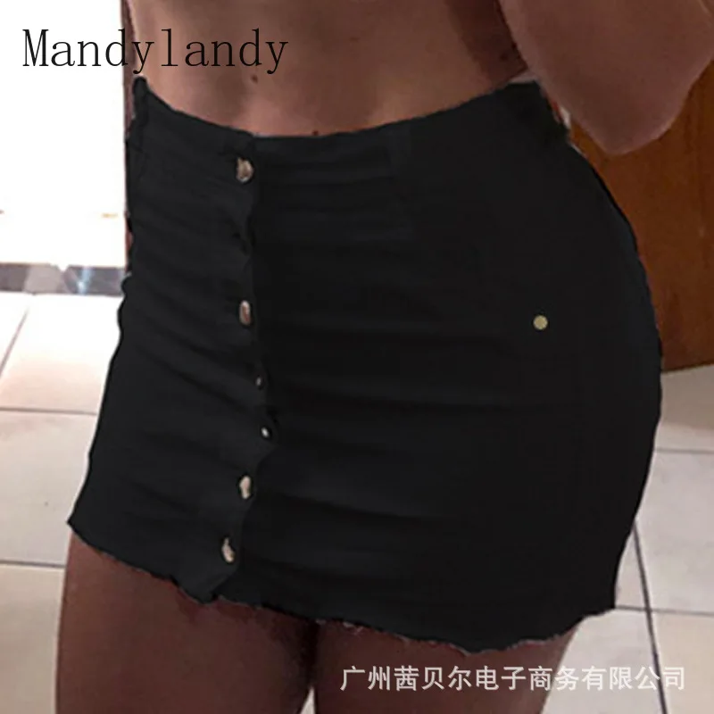 

Летняя Сексуальная однобортная юбка Mandylandy с высокой талией и карманами, Женская Повседневная однотонная облегающая юбка