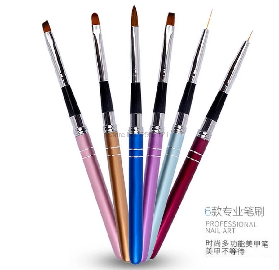 by dhl or ems 100pcs Nail Art Brush Metal Handle Drawing UV Gel Polish 6 Style 3d Painting Pen Liner Flat Nails Tips Brushes DIY | Красота и