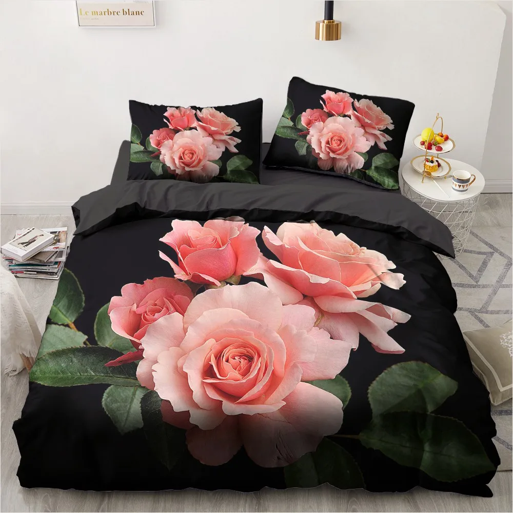 

3D Purple Comforther Cases Custom Design Flower Quilt Cover Sets Pillow Slips 200*230cm Full Twin Double Size Lotus Bedclothes