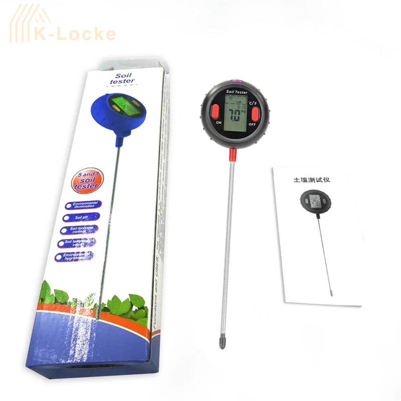 

5 In 1 Soil PH Meter Multifunctional Soil PH Tester Digital LCD Soil Moisture PH Temperature Light Tester For Garden Lawn