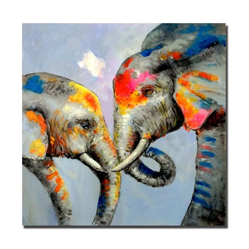 Ручная роспись абстрактный слон мама сын мультяшная картина маслом холст