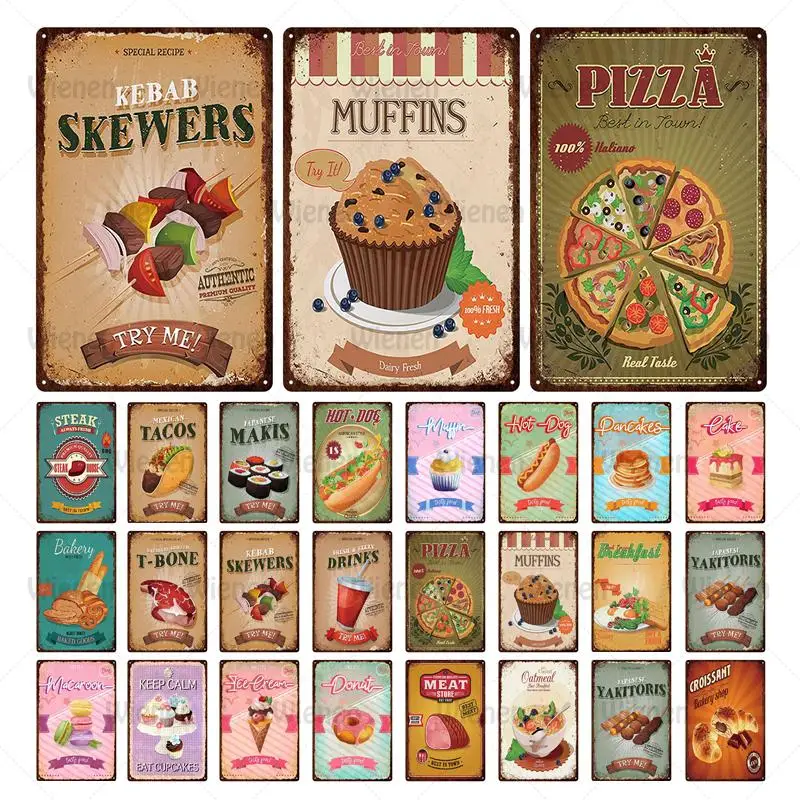 

Fast Food Metal Tin Sign Hog Dag Pizza Metal Poster Vintage Store Retro Metal Tin Sign Plaque Painting Decoration Art 20*30 cm