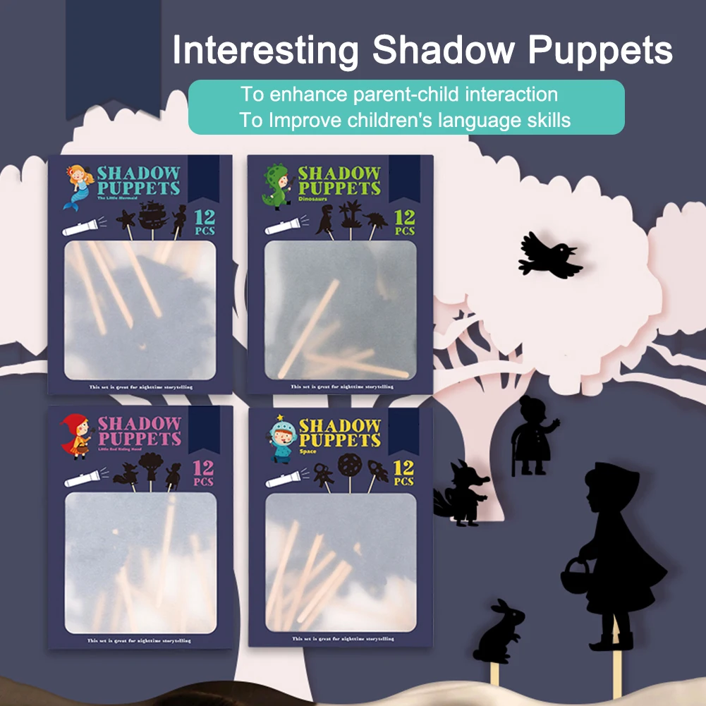 T&iacute;teres de sombra para ni&ntilde;os, juego educativo de silueta, imagen de sombra interesante, juego de cognici&oacute;n de interacci&oacute;n entre padres e hijos, 12 piezas-3