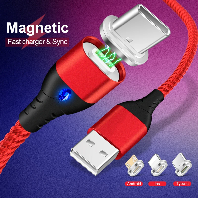 Магнитный кабель 1 м 2 Micro USB Тип C быстрая зарядка Microusb зарядный провод usb c для iphone X
