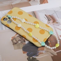 love heart pearl phone chains summer fashion acrylic short mobile phone straps y2k key charms lanyards cute beads jewelry