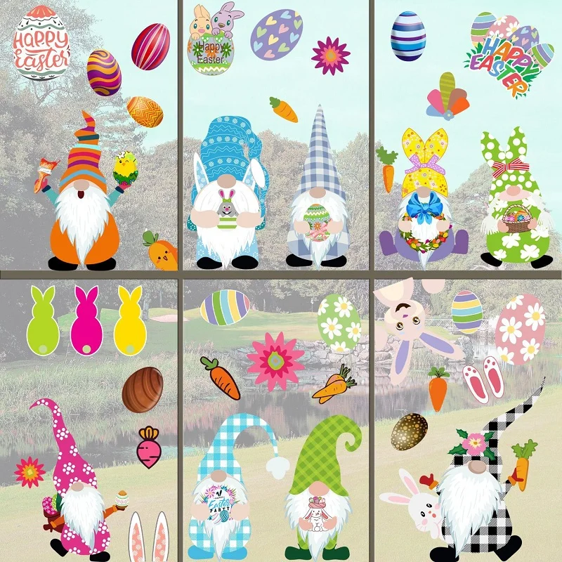 

9Pcs/Set Easter Rabbit Egg Faceless Dwarf Wall Decal Glass Window Stickers For Kids Room Bedroom Home Decor Easter Wall Sticker