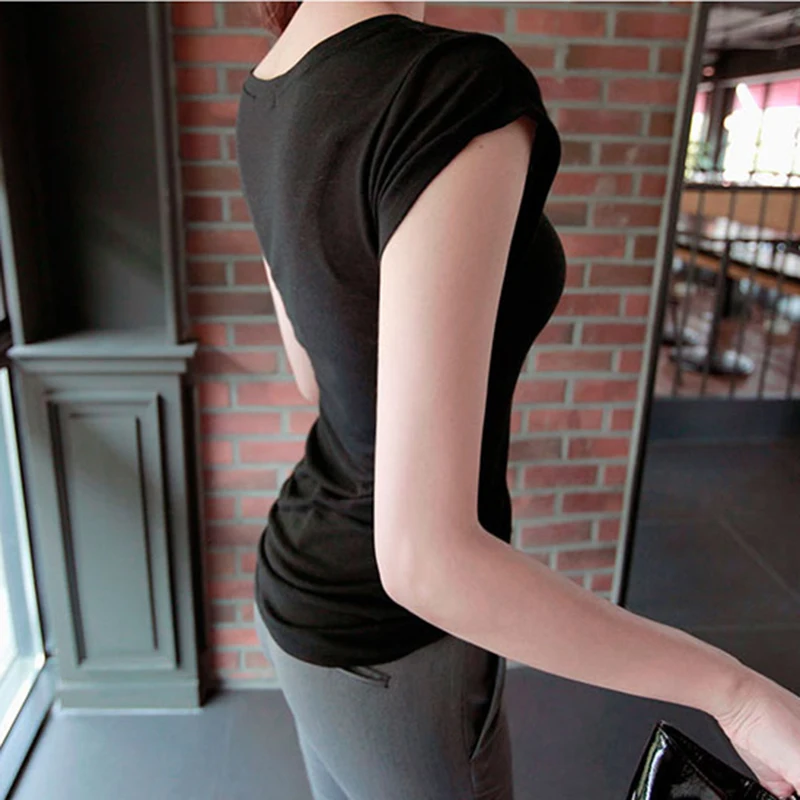 Тонкая Однотонная футболка высокого качества для женщин хлопок высокая