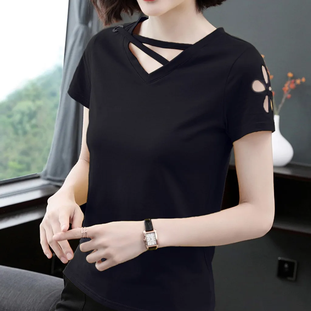 Модные женские футболки сексуальные открытые с коротким рукавом Harajuku Camisas Mujer