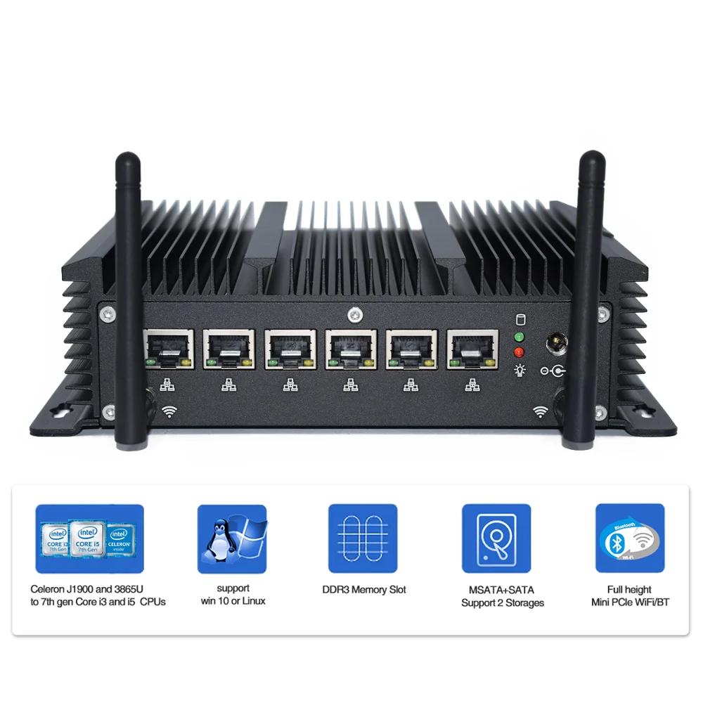 Мини маршрутизатор для сетевого экрана Intel i5 7267U 6 LAN Core i3 7167U 2957U 3865U 2 RS232 COM 4G WiFi Pfsense