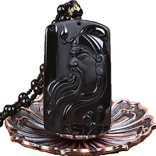 LETSFUN Изящные ювелирные изделия ручной работы резной природный обсидиан Гуань Юй