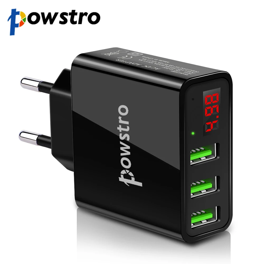 Дорожное зарядное устройство Powstro с 3 USB портами и ЖК дисплеем 5 В А|Зарядные