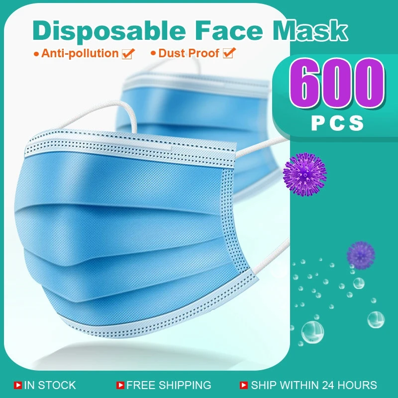 10-600PCS Blue Face Mask Disposable Protective Mouth Maksks Anti Dust Mascarillas Quirurgicas Homologad 3 Ply Adult mondkapjes - купить по