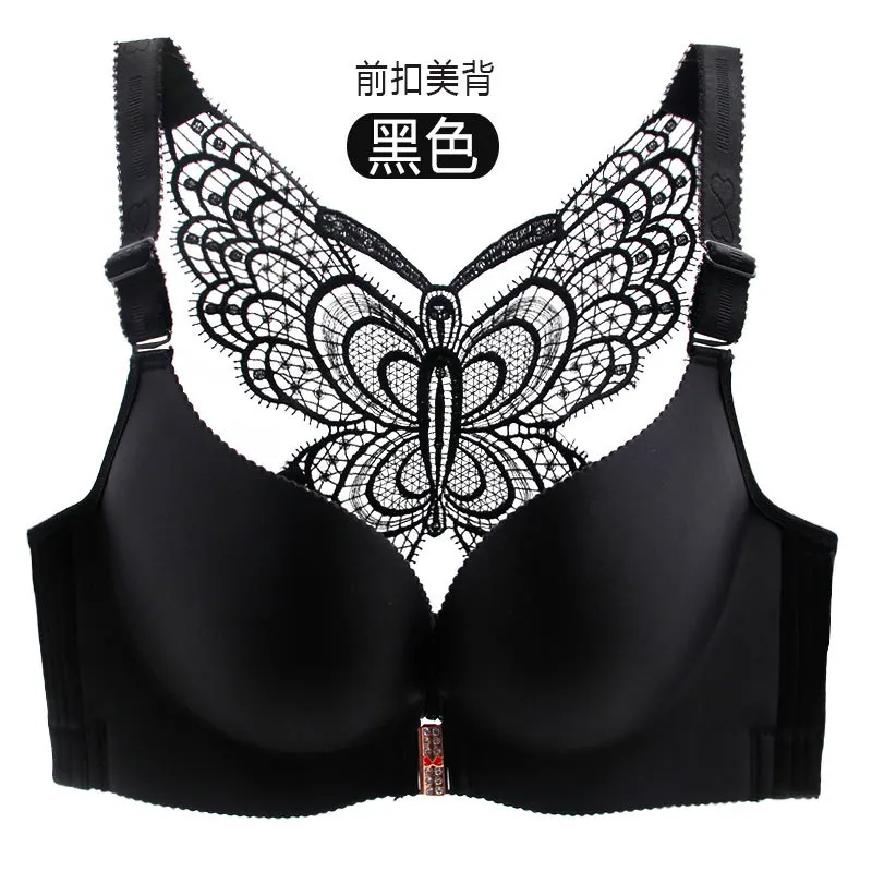 

Plus Size Sexy Push Up Bra Front Closure Butterfly Brassiere Backless Bralette Breast Seamless Bras for Women