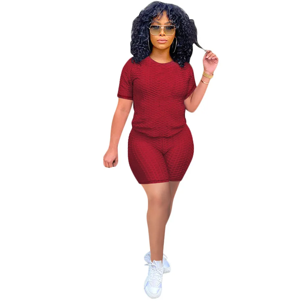 

Women Solid Set O-neck Tee Tops Shorts Suit Two Piece Set Sport Casual Tracksuit Fashion Outfits