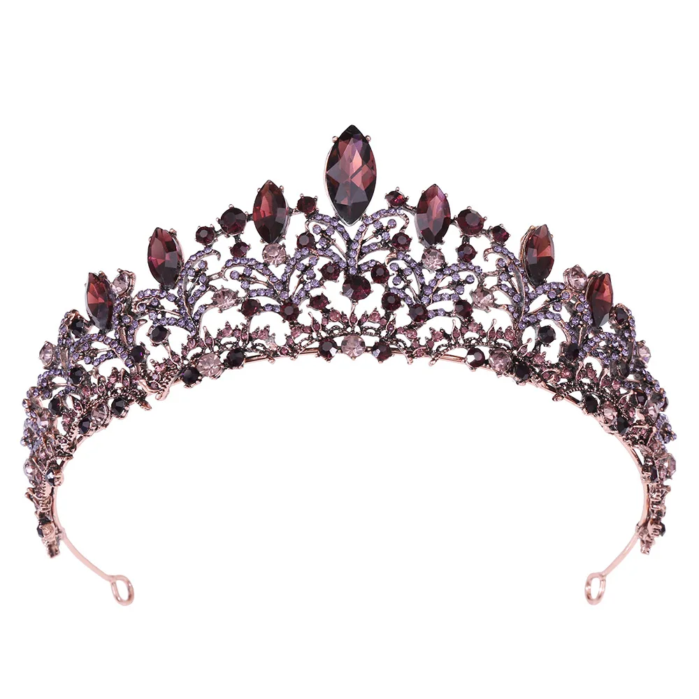 

Тиары-короны в стиле барокко для невесты, диадемы в стиле ретро, фиолетового, черного цветов с кристаллами, свадебные аксессуары для волос