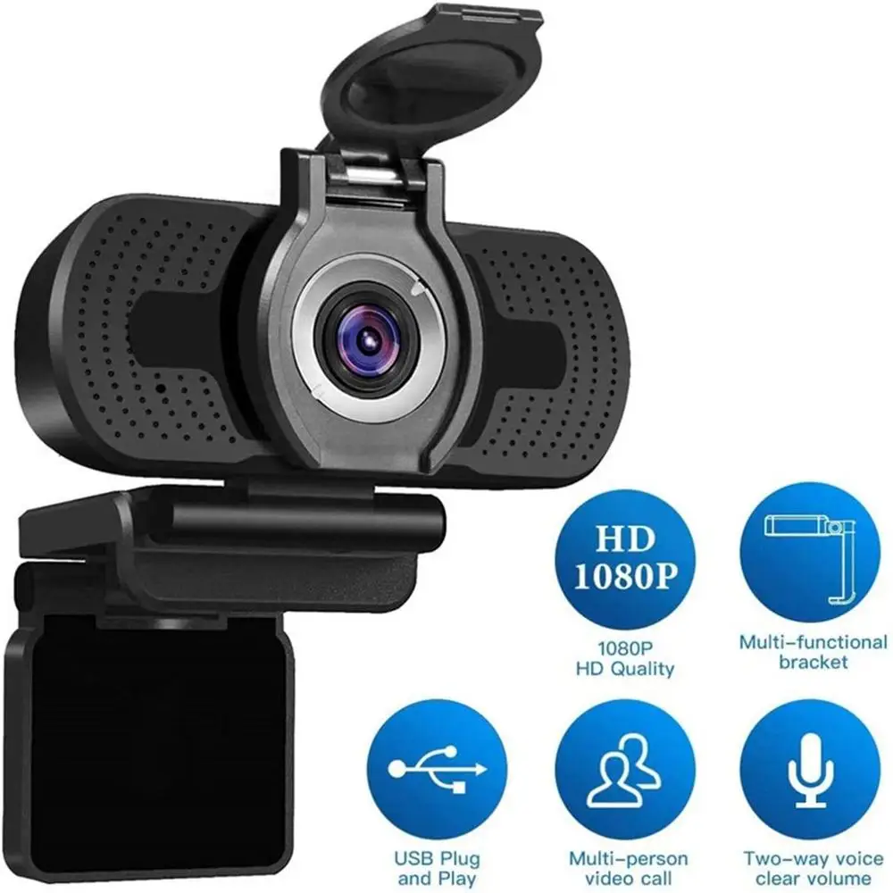 

1080P Computer Camera Live Video Webcam With Cover ABS Optical Lens Plug And Play Full Digital Noise Reduction Microphone