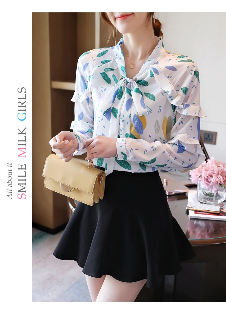 

Western style very fairy chiffon shirt shirt women's autumn new long-sleeved bottoming shirt small shirt Korean floral top