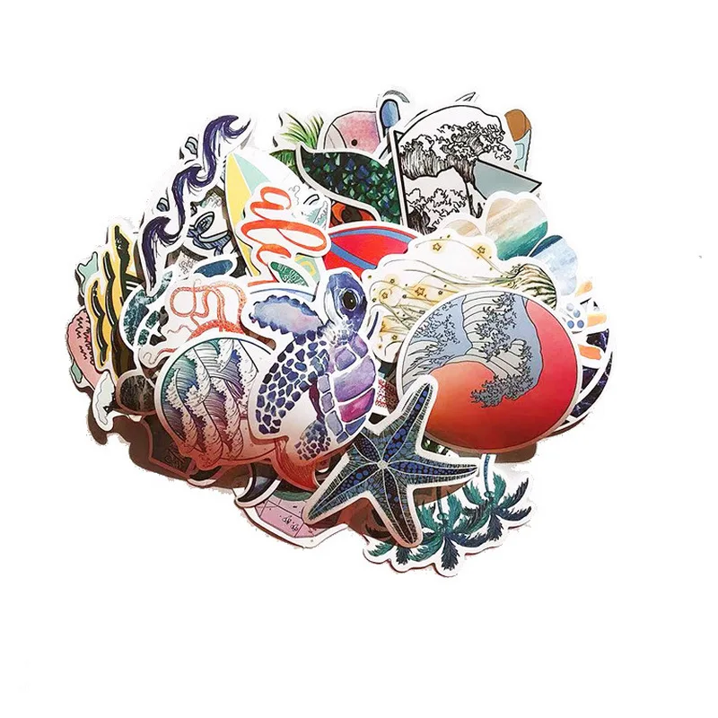 50 PCS Outdoor Surfing Stickers Summer Sports Tropical Beach Surfing Waterproof Stickers to DIY Surfboard Car Skateboard Sticker
