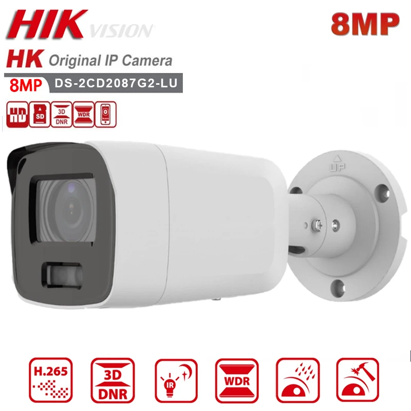 

Original HIK DS-2CD2087G2-LU 8MP 4K POE Built-in Mic H.265+ IP67 ColorVu Fixed Bullet CCTV Surveillance Network IP Camera