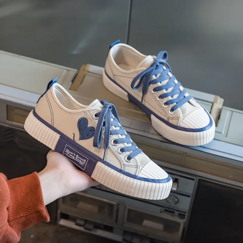 

Heart Shape Canvas Shoes Women's Shoes 2021 Spring New Girls Student Casual Shoes Vulcanized Shoes 35-40 Beige Black Short Cloth