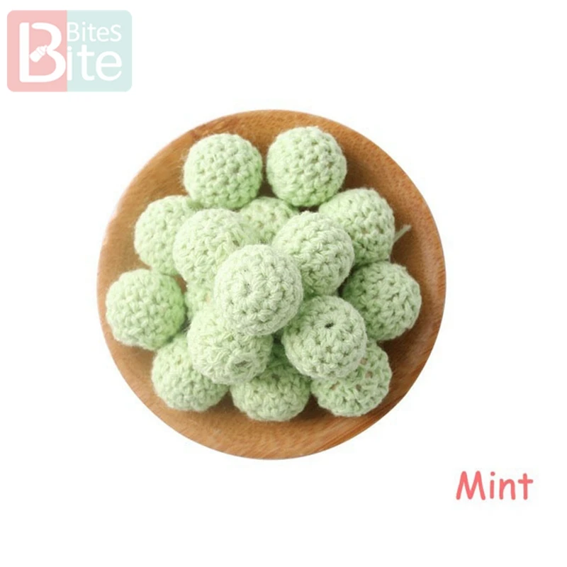 Mint Кусачки 20шт 20 мм деревянное вязание крючком детский Прорезыватель вязаные бусины пустые DIY цепочка для прорезывания зубов подарки Детские товары Bpa бесплатно - Цвет: Mint