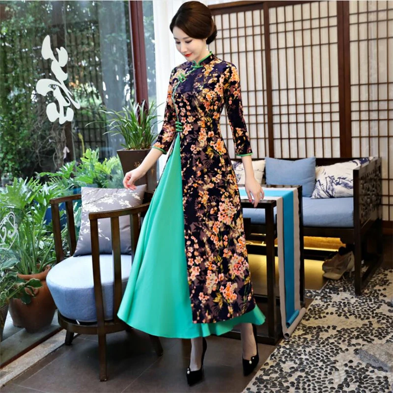 Высокое качество аозай платья женские традиционные Вьетнамки cheongsam Модифицированная длинная одежда с высоким разрезом Плюс Размер qipao 3XL 4XL