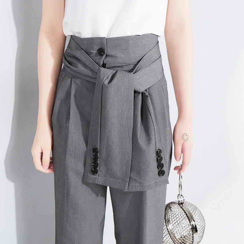

Women Fashion Solid Color Casual Slim Pants With Decorative Sleeves Chic Business Trousers Female Pantalones Mujer Retro Pants