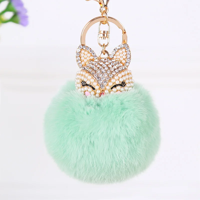 Помпон искусственный кроличий мех мяч брелок женский сплав горный хрусталь с