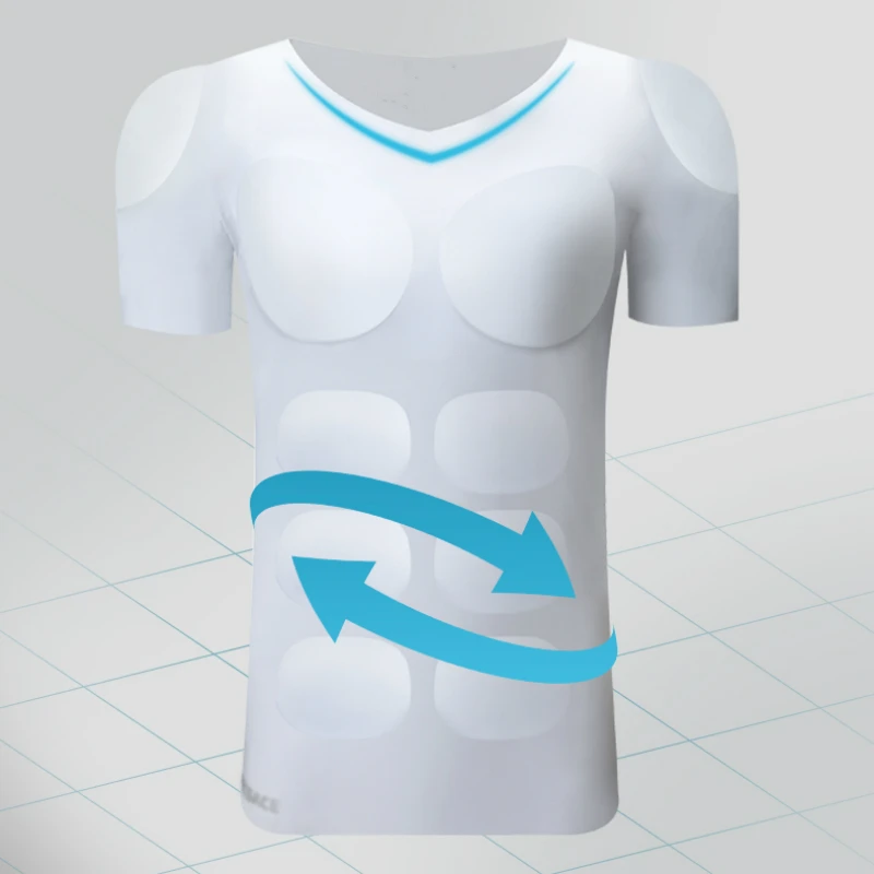 

Men Muscles Shirt Male Invisible ABS Fake Chest Underwear Stomach 8 Pack Padded Tops Body Shaper Removable Inserts