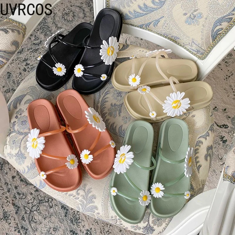 

Summer New Women's Slippers Fashion All-match Vamp Flower Decoration Embellishment Small Fresh Casual Women's Slippers 2021