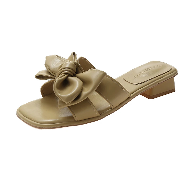 

Slippers Women Summer New Fashion Women's Slippers 2021 Square Toe Women's Flat Slippers Outdoor Beach Flat Bow Sandals Zapatos