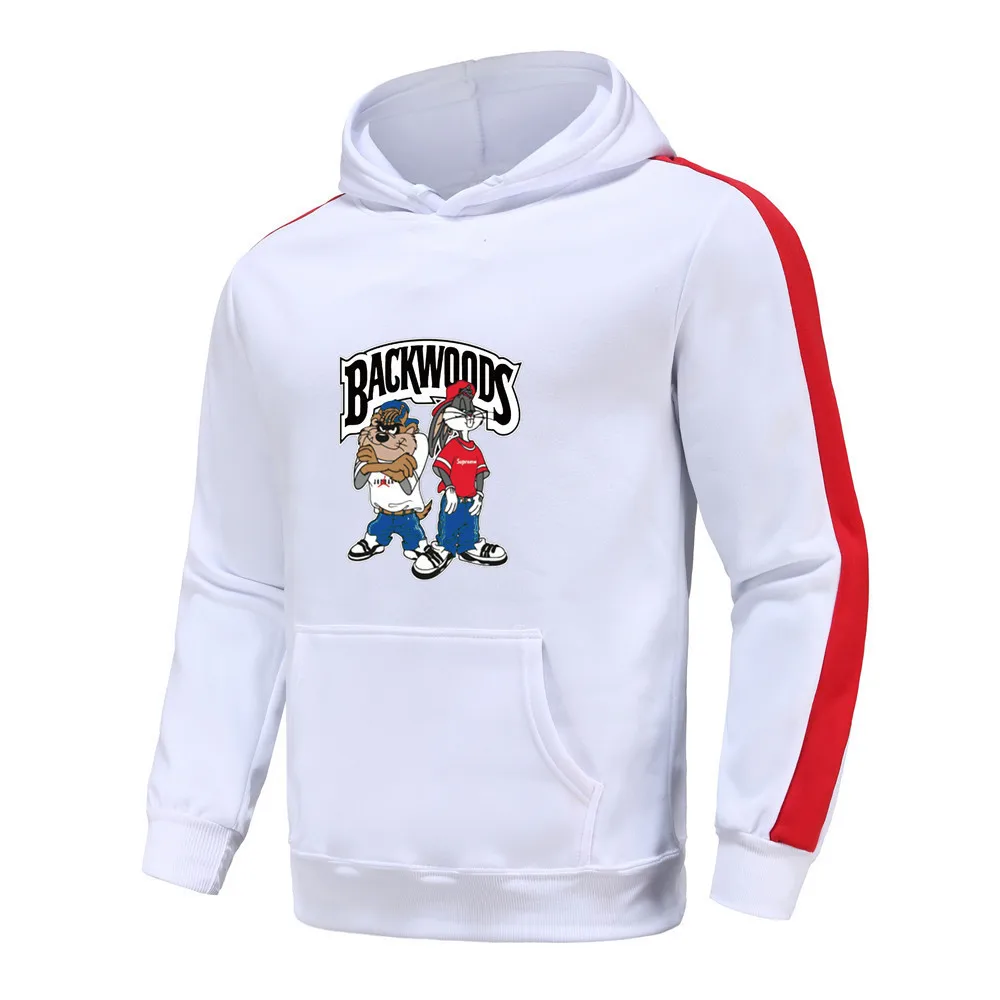 

Мужская весенне-осенняя новая накладная полоса с принтом Backwood, модная повседневная спортивная толстовка в стиле хип-хоп, пуловер с карманам...