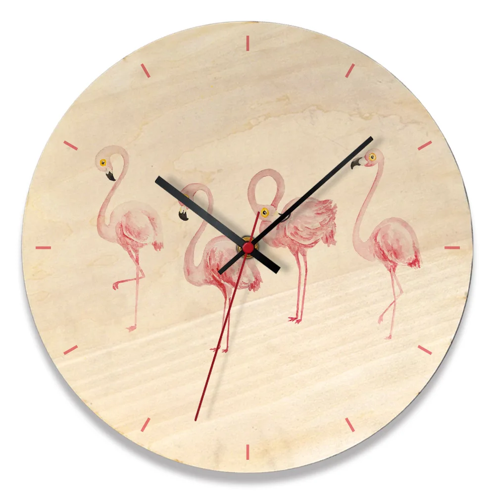 Деревянные настенные часы Розовый Фламинго с УФ печатью изображений