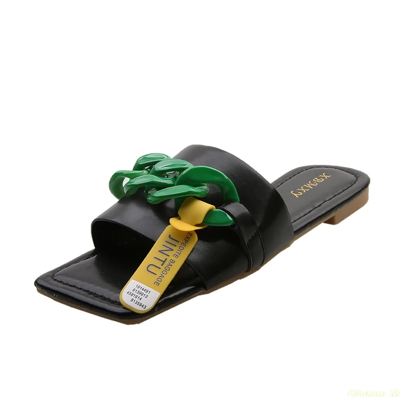 

Summer new women's 2021 metal buckle flat large size outdoor all-match casual beach women shoes durable at home slippers
