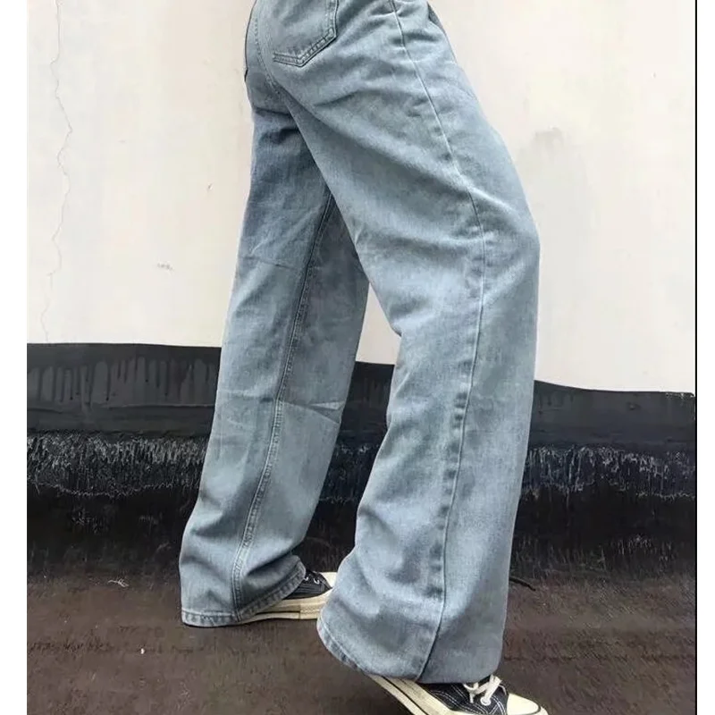 

Loose Casual High-waist Vintage Slimming Straight Pants Autumn Spring Women Jeans Solid Color Wide Leg Fashion Two Buttons